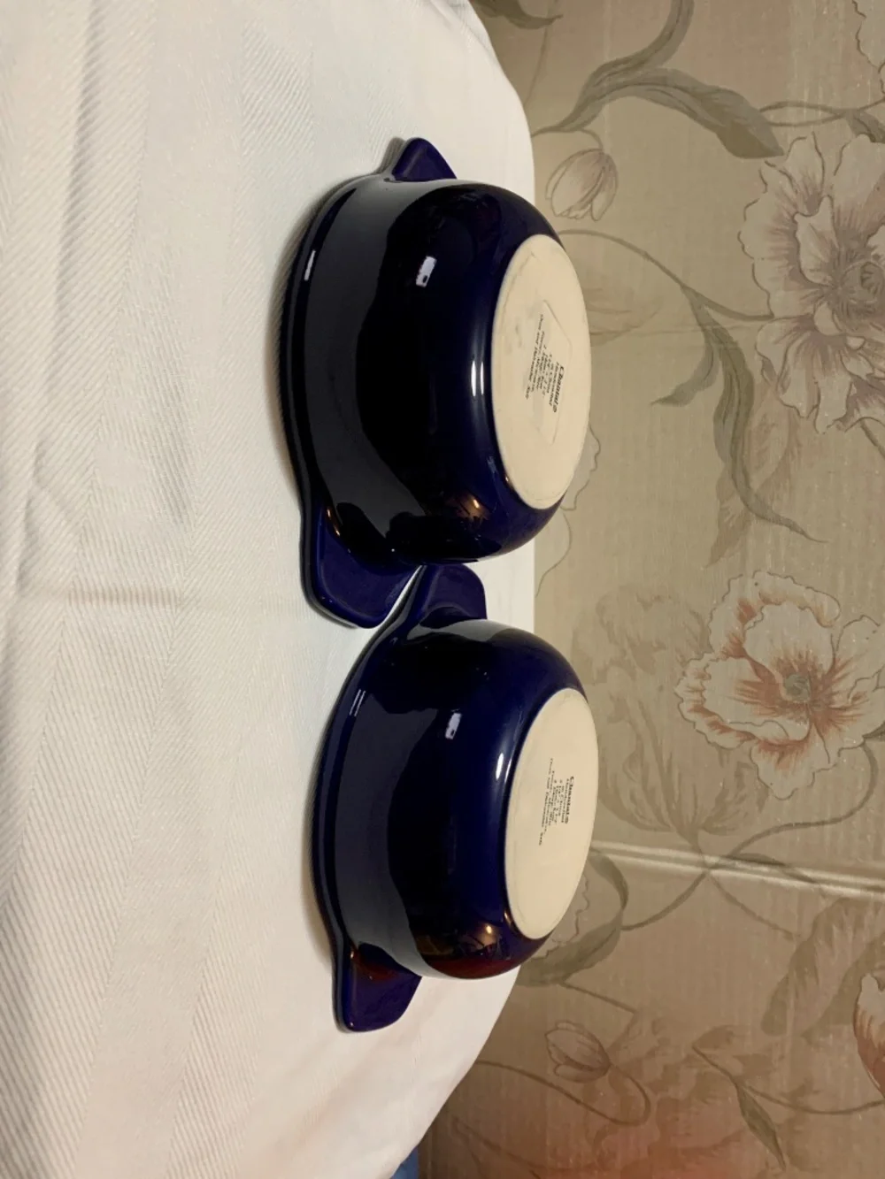 Pair of Chantal 2 3/4 cup Cobalt Blue Baking Dish Bowls With Handles